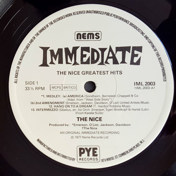 The Nice - Greatest Hits - Mint- LP Record 1977 Immediate UK Vinyl - Classic Rock / Prog Rock - Shuga Records