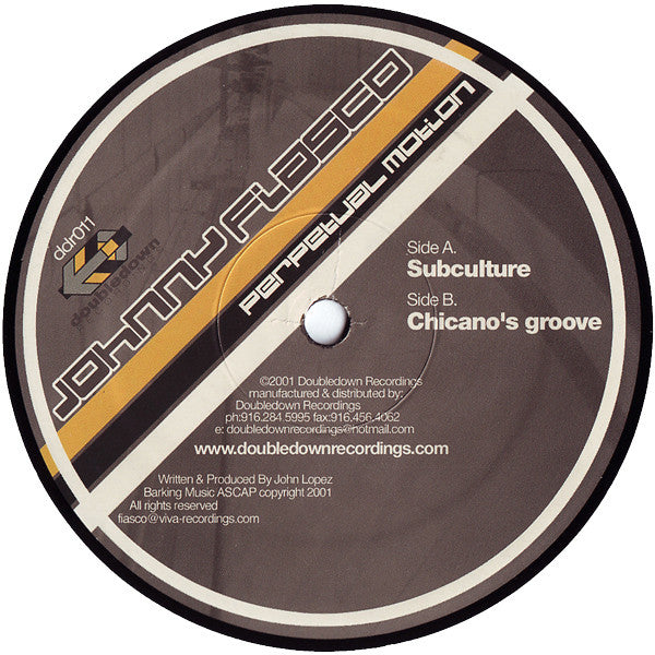 Johnny Fiasco - Perpetual Motion - VG+ 12" Single Record 2001 Doubledown Recordings USA Vinyl - Chicago House - Shuga Records