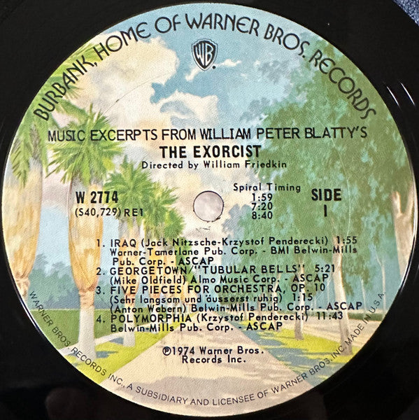 Leonard Slatkin, Mike Oldfield, Jack Nitzsche, George Crumb - Music Excerpts From The Motion Picture The Exorcist - VG- (LOW GRADE) LP Record 1974 Warner USA Original Vinyl - Soundtrack / Ambient / Experimental - Shuga Records
