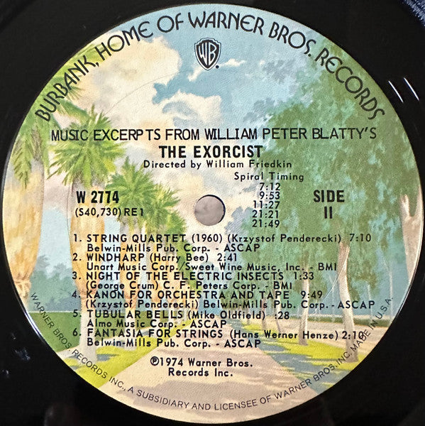 Leonard Slatkin, Mike Oldfield, Jack Nitzsche, George Crumb - Music Excerpts From The Motion Picture The Exorcist - VG- (LOW GRADE) LP Record 1974 Warner USA Original Vinyl - Soundtrack / Ambient / Experimental - Shuga Records
