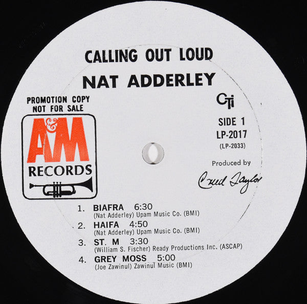 Nat Adderley - Calling Out Loud - VG LP Record 1969 A&M USA Rare Mono Promo Vinyl - Jazz / Hard Bop / Soul-Jazz - Shuga Records