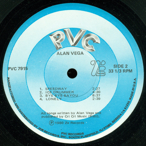 Alan Vega – Alan Vega - VG+ LP Record 1980 PVC LE US Original Press Vinyl - New Wave / Rockabilly - Shuga Records