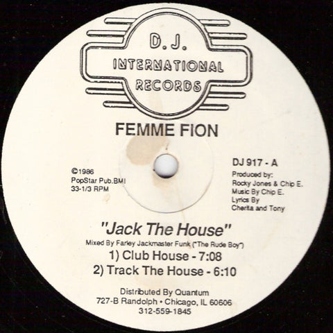 Femme Fion – Jack The House - VG+ 12" Single Record 1986 D.J. International USA Vinyl - Chicago House