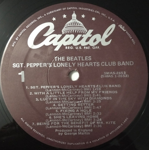 The Beatles ‎– Sgt. Pepper's Lonely Hearts Club Band (1967) - VG+ LP Record 1976 Capitol USA Purple Center Labels Stereo Vinyl - Pop Rock / Psychedelic Rock - Shuga Records