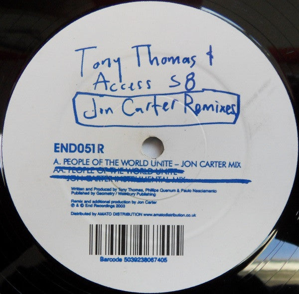 Tony Thomas & Access 58 - People Of The World Unite (Jon Carter Remixes) - Mint- 12" Single Record 2003 UK Vinyl - Progressive House / Tech House - Shuga Records
