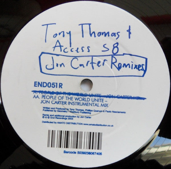 Tony Thomas & Access 58 - People Of The World Unite (Jon Carter Remixes) - Mint- 12" Single Record 2003 UK Vinyl - Progressive House / Tech House - Shuga Records