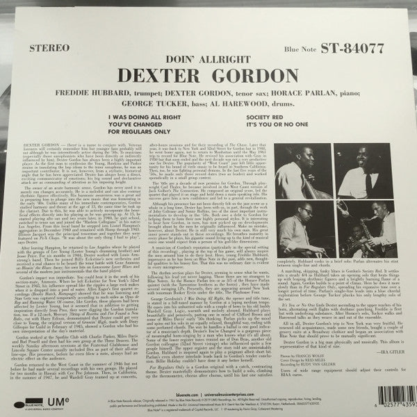 Dexter Gordon - Doin' Allright (1961) - New LP Record 2019 Blue Note 180 gram Vinyl - Jazz / Post Bop - Shuga Records