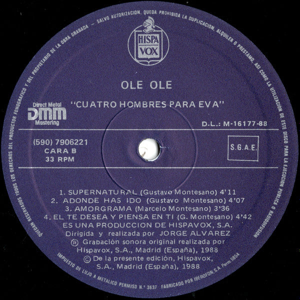 Ole Ole - Cuatro Hombres Para Eva - VG+ LP Record 1988 Hispavox Spain Vinyl - Latin / Europop / Disco - Shuga Records