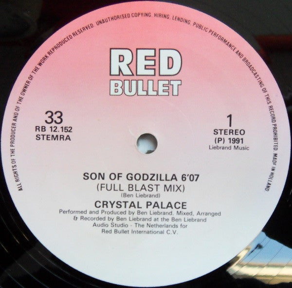 The Crystal Palace - Son Of Godzilla - Mint- (vg+ cover) 12"Single Record 1991 Red Bullet Netherlands Vinyl - Techno / Tech House - Shuga Records