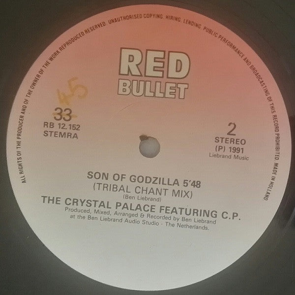 The Crystal Palace - Son Of Godzilla - Mint- (vg+ cover) 12"Single Record 1991 Red Bullet Netherlands Vinyl - Techno / Tech House - Shuga Records