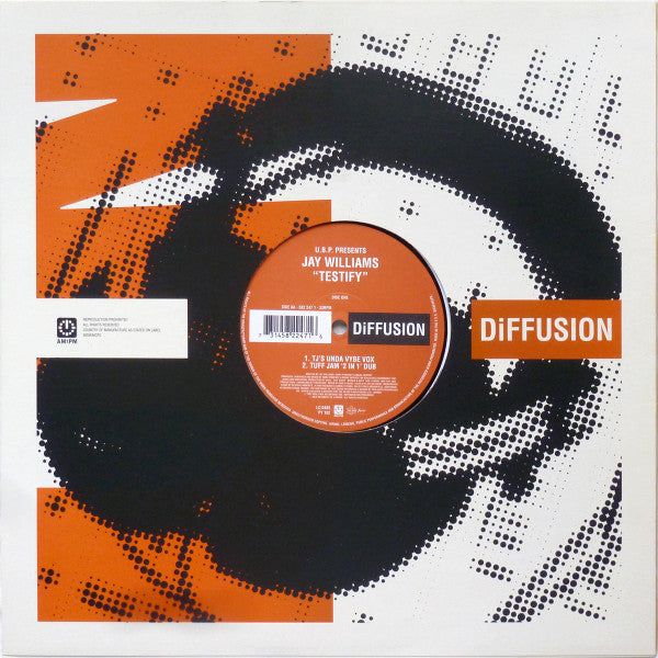 U.B.P. Presents Jay Williams - Testify - VG+ 12" Single Record 1997 DiFFUSION UK Vinyl - House / Garage House / UK Garage - Shuga Records