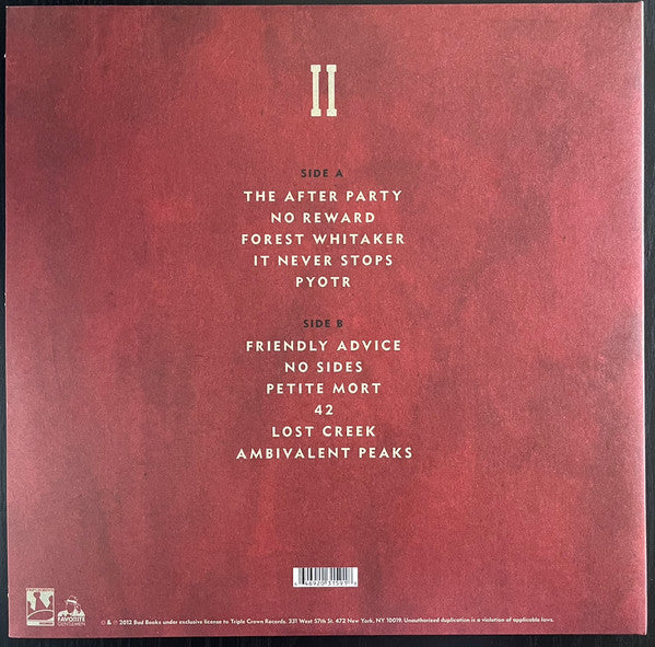 Bad Books - II - Mint- LP Record 2012 Triple Crown Favorite Gentlemen USA Clear Vinyl - Alternative Rock / Indie Rock
