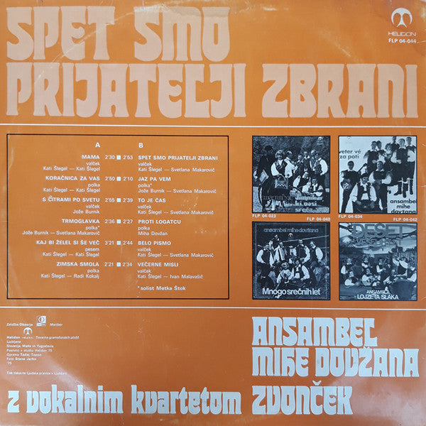 Ansambel Mihe Dovžana Z Vokalnim Kvartetom Zvonček - Spet Smo Prijatelji Zbrani - Mint- LP Record 1975 Helidon Yugoslavia Vinyl - World / Polka - Shuga Records