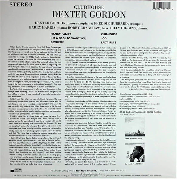 Dexter Gordon - Clubhouse (1965) - Mint- LP Record 2019 Blue Note Tone Poet 180 gram Vinyl - Jazz / Hard Bop - Shuga Records