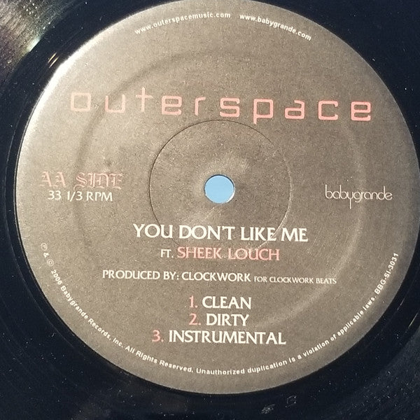 Outerspace, Ryan Daniel Montgomery - Street Massacre / You Don't Like Me - VG+ 12" Single Record 2006 Babygrande USA Promo Vinyl - Hip Hop / Thug Rap / Gangsta - Shuga Records