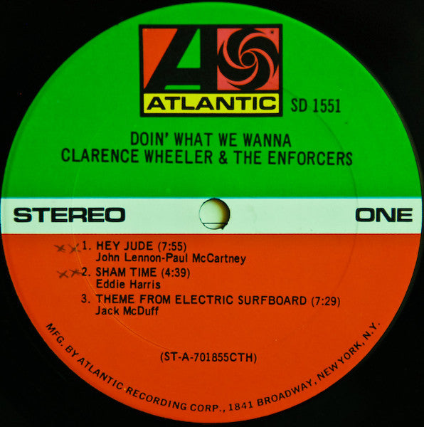 Clarence Wheeler & The Enforcers - Doin' What We Wanna - VG- (lower grade) LP Record 1970 AtlanticUSA Vinyl - Jazz / Soul-Jazz / Jazz-Funk - Shuga Records