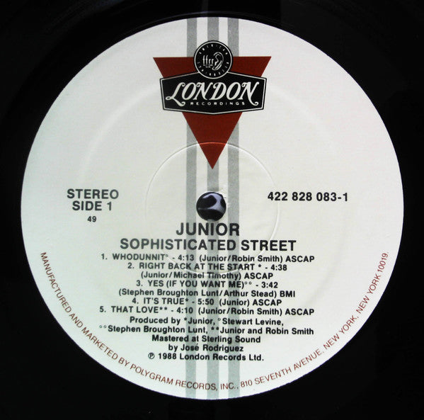 Junior - Sophisticated Street - Mint- LP Record 1988 London USA Vinyl - Soul / Funk / Soul-Jazz - Shuga Records