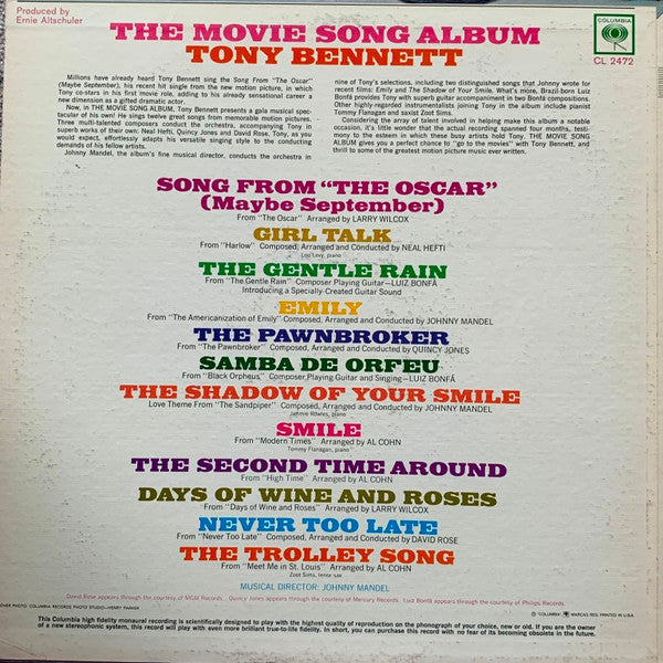 Tony Bennett – The Movie Song Album - Mint- LP Record 1966 Columbia USA Mono Original Vinyl - Jazz / Big Band / Pop Vocal - Shuga Records