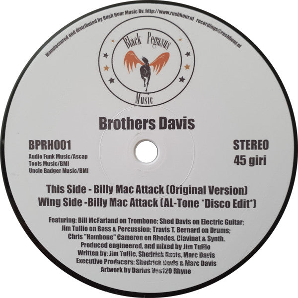 Brothers Davis - Billy Mac Attack - New 12" Single Record 2019 Black Pegasus USA Vinyl - Chicago Disco / Funk - Shuga Records