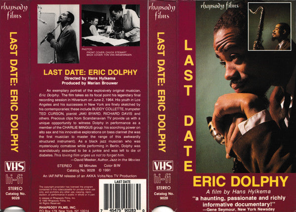 Eric Dolphy - Last Date: Eric Dolphy - Mint- VHS Tape 1991 Rhapsody Films USA - Jazz - Shuga Records
