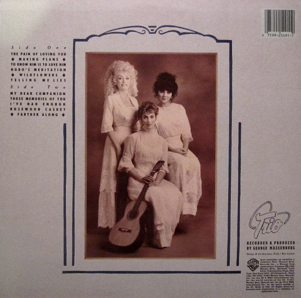 Dolly Parton, Linda Ronstadt & Emmylou Harris - Trio - VG+ LP Record 1987 Warner USA Vinyl - Country / Pop Country - Shuga Records