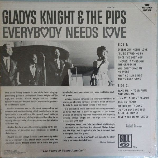 Gladys Knight & The Pips - Everybody Needs Love - VG LP Record 1967 Soul USA Stereo Original Vinyl - Soul / Funk / R&B - Shuga Records