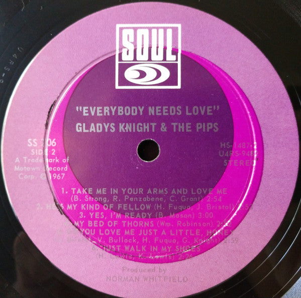 Gladys Knight & The Pips - Everybody Needs Love - VG LP Record 1967 Soul USA Stereo Original Vinyl - Soul / Funk / R&B - Shuga Records