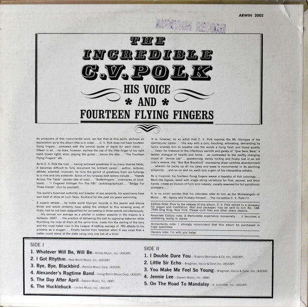 C. V. Polk - The Incredible C. V. Polk - VG+ LP Record 1966 Arwin USA White Label Promo Vinyl - Jazz / Easy - Shuga Records
