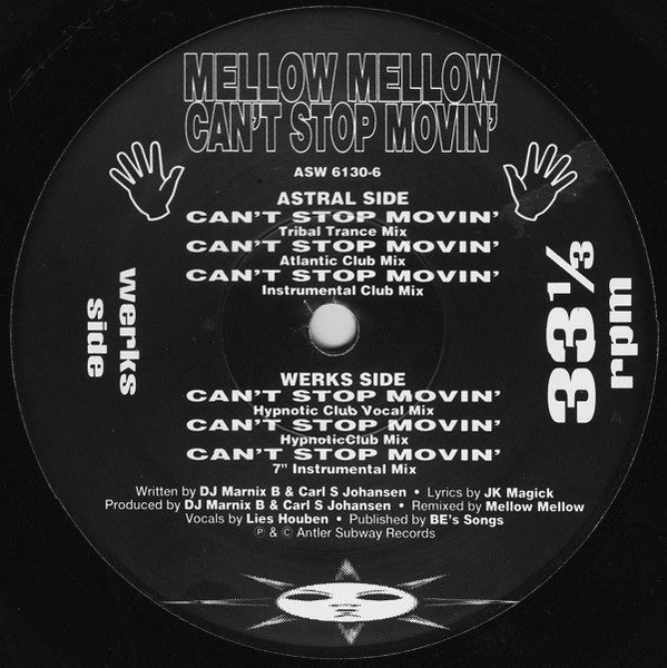 Mellow Mellow - Can't Stop Movin' - VG+ 12" Single Record 1994 Astralwerks USA Vinyl - Progressive House - Shuga Records