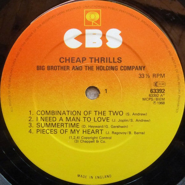 Big Brother & The Holding Company / Janis Joplin - Cheap Thrills (1968) - VG LP Record 1968 Columbia CBS UK Vinyl - Psychedelic Rock / Blues Rock - Shuga Records