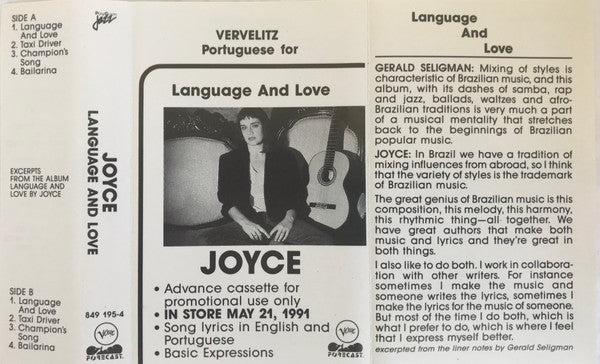 Joyce - Language And Love - Mint- Cassette 1991 Verve Forecast USA Advance Promo Tape - Latin Jazz / MPB / Samba - Shuga Records