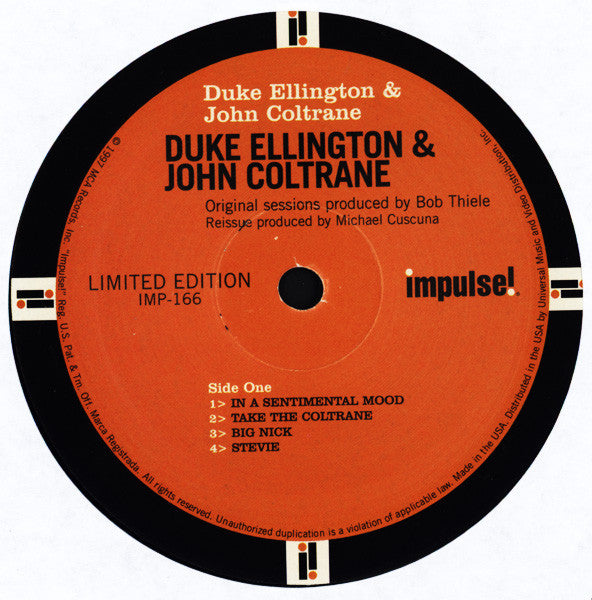 Duke Ellington & John Coltrane - Duke Ellington & John Coltrane (1963) - VG+ LP Record 1997 Impulse! 180 gram Vinyl - Jazz / Bop - Shuga Records