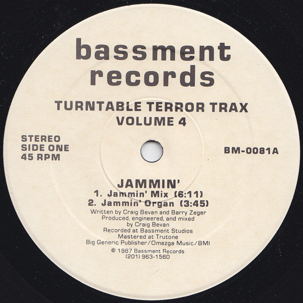 Turntable Terror Trax - Volume 4 Jammin' / Pain (Feel It) - Mint- 12" Single Record 1987 Bassment USA Vinyl - House / Tech House - Shuga Records