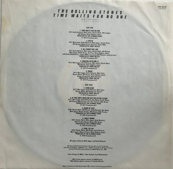 The Rolling Stones - Time Waits For No One (Anthology 1971-1977) - Mint- LP Record 1979 Germany Vinyl - Classic Rock / Blues Rock - Shuga Records