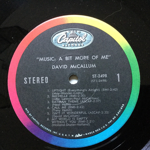 David McCallum - Music: A Bit More Of Me - VG+ LP Record 1967 Capitol USA Original Vinyl - Jazz-Funk / Space Age - Shuga Records