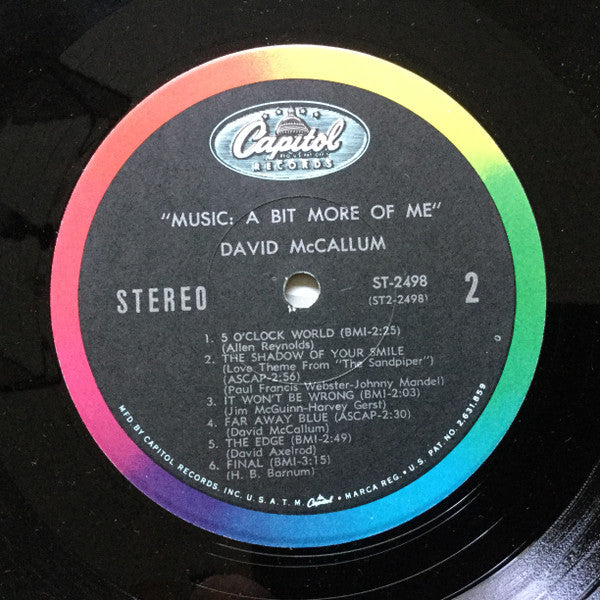 David McCallum - Music: A Bit More Of Me - VG+ LP Record 1967 Capitol USA Original Vinyl - Jazz-Funk / Space Age - Shuga Records