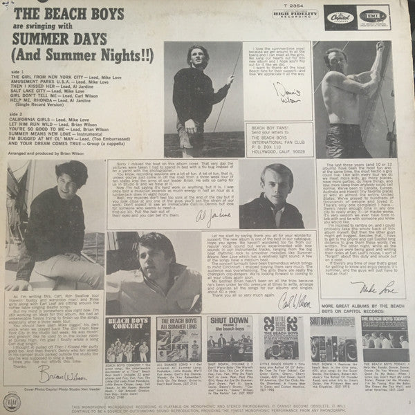 The Beach Boys - Summer Days (And Summer Nights!!) - VG LP Record 1965 Capitol USA Vinyl - Pop Rock / Surf - Shuga Records