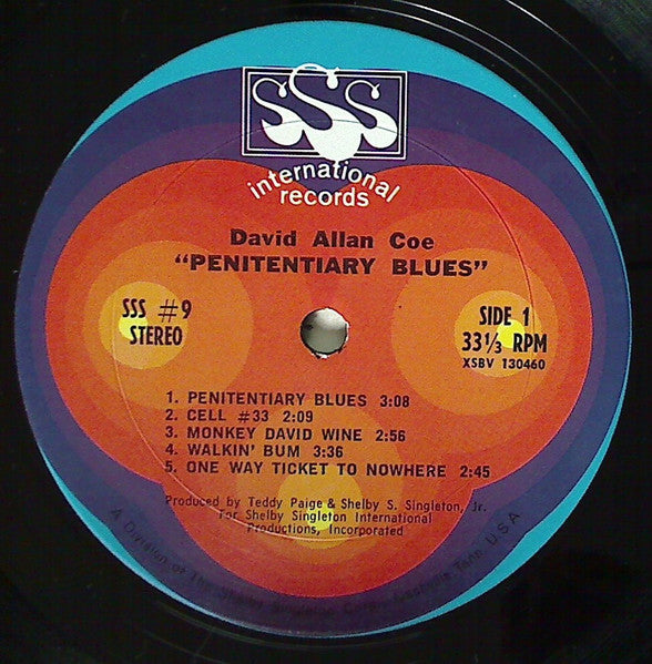 David Allan Coe - Penitentiary Blues - VG+ LP Record 1969 SSS USA Original Vinyl & Die Cut Cover - Electric Blues / Country Blues / Harmonica Blues - Shuga Records