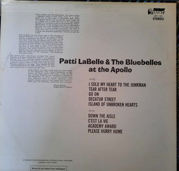 Patti LaBelle & The Bluebelles – At The Apollo - Mint- LP Record 1960s UpFront Vinyl - Soul / R&B - Shuga Records