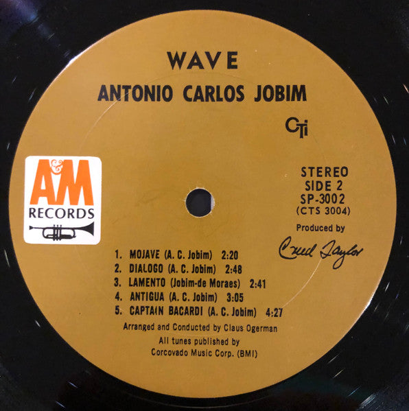 Antonio Carlos Jobim - Wave - VG- (Low grade vinyl) LP Record 1967 CTI A&M Stereo USA Original Vinyl - Jazz / Bossa Nova / Latin Jazz - Shuga Records