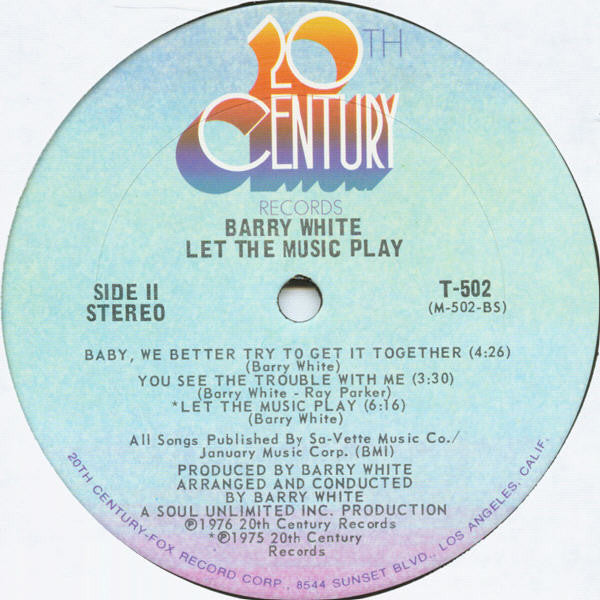 Barry White - Let The Music Play - VG+ LP Record (Partial Shrink) 1976 20th Century Original Stereo Vinyl - Soul / Disco