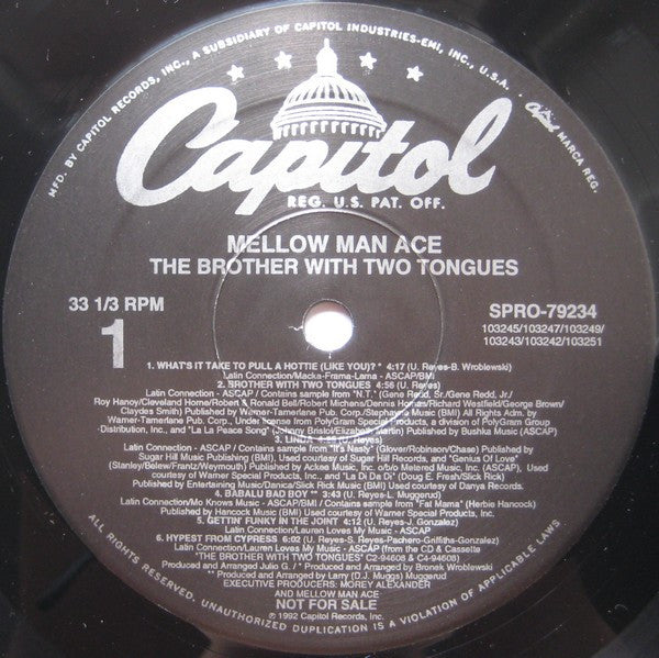 Mellow Man Ace - The Brother With Two Tongues - Mint- LP Record 1992 Capitol USA Promo Vinyl - Hip Hop / Boom Bap - Shuga Records