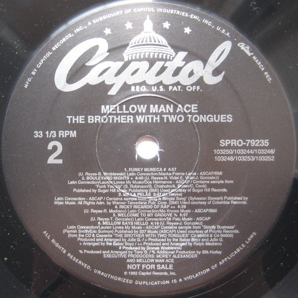 Mellow Man Ace - The Brother With Two Tongues - Mint- LP Record 1992 Capitol USA Promo Vinyl - Hip Hop / Boom Bap - Shuga Records