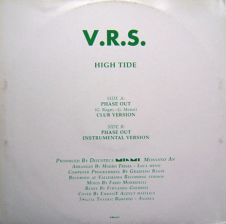 High Tide - Phase Out - VG+ 12" Single Record 1991 VRS Italy Vinyl - Techno - Shuga Records