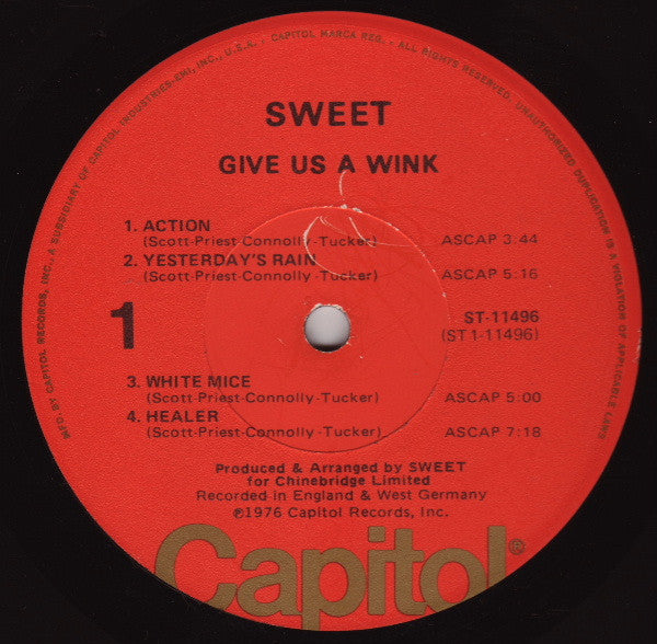 Sweet - Give Us A Wink - VG+ LP Record 1976 Capitol USA Vinyl - Glam Rock / Art Rock - Shuga Records
