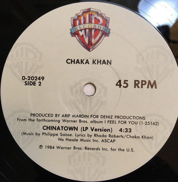 Chaka Khan - Feel For You - VG+ 12" Single Record 1984 Warner USA Original Vinyl - Synth-pop / Disco - Shuga Records