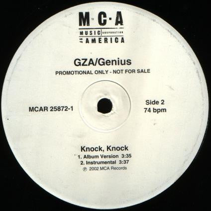GZA Genius - Knock Knock - VG+ 12" Single Record 2002 MCA USA Promo Vinyl - Hip Hop / Wu-Tang Clan