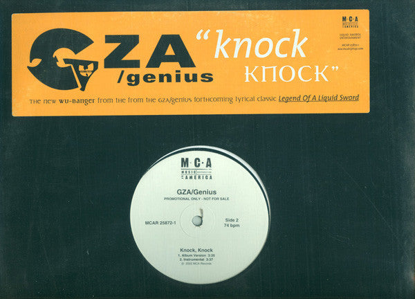 GZA Genius - Knock Knock - VG+ 12" Single Record 2002 MCA USA Promo Vinyl - Hip Hop / Wu-Tang Clan