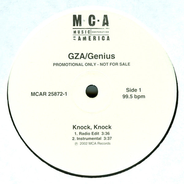 GZA Genius - Knock Knock - VG+ 12" Single Record 2002 MCA USA Promo Vinyl - Hip Hop / Wu-Tang Clan