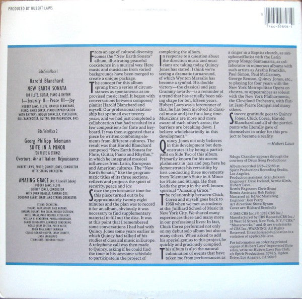 Hubert Laws, Quincy Jones, Chick Corea – Blanchard: New Earth Sonata / Telemann: Suite In A Minor (Overture/Air A L'Italien/Rejouissance) - Mint- LP Record 1985 CBS USA Vinyl - Jazz - Shuga Records